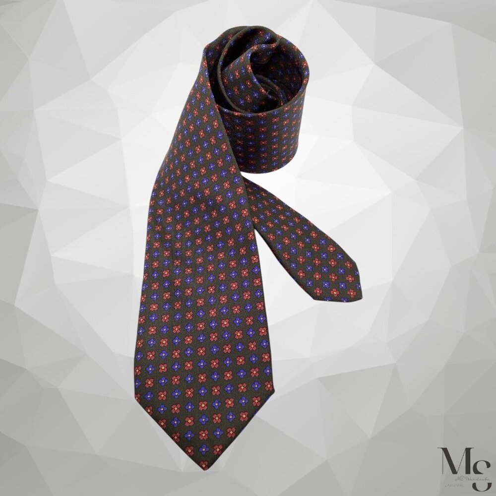BATTISTONI Green Floral Luxury Silk Tie W: 3.5" EX COND
